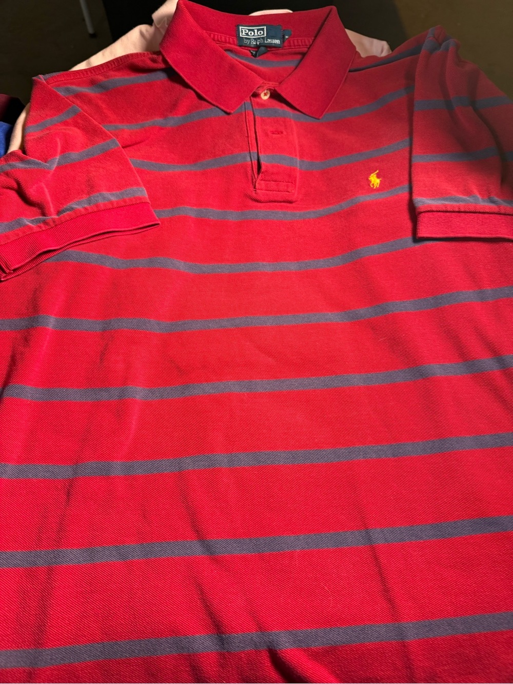 Ralph Lauren Red Polo with Navy Stripes and Yellow Pony